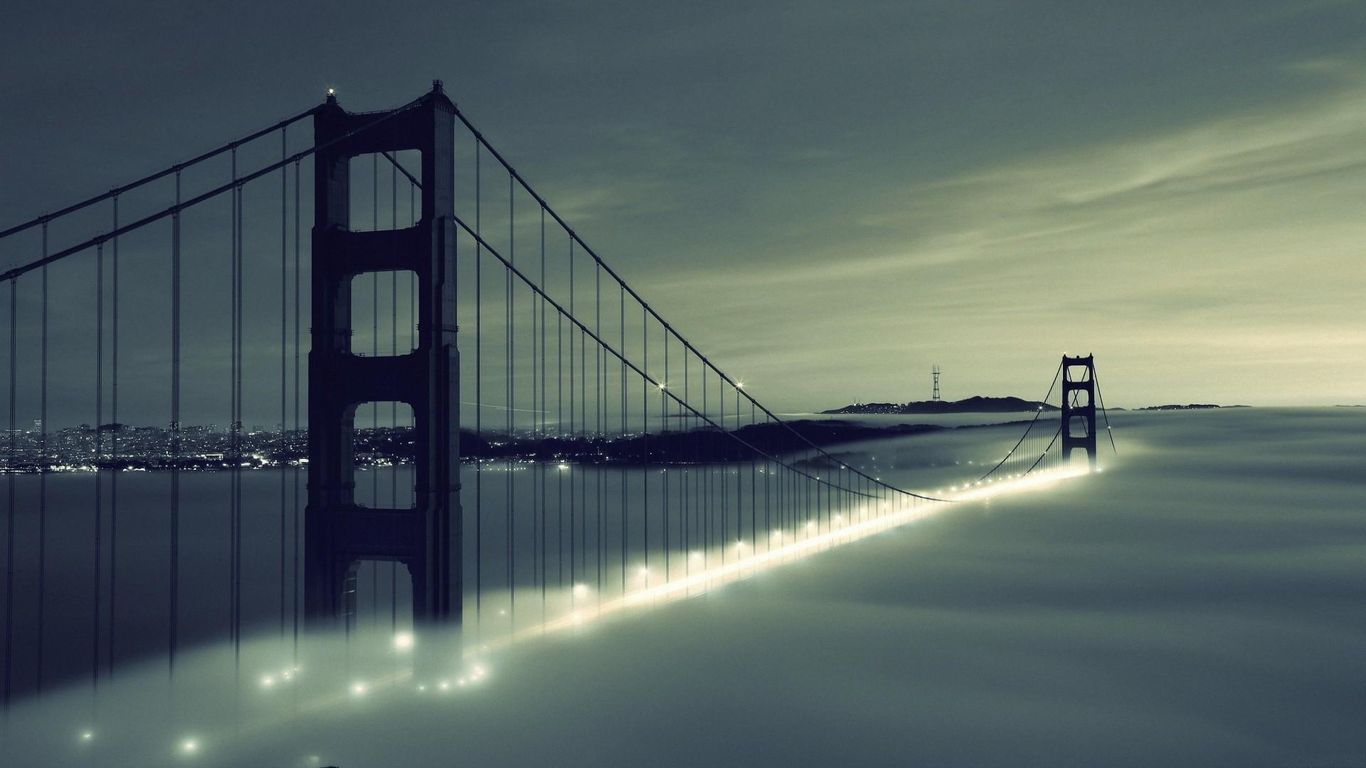 golden gate bridge fog night wallpaper download